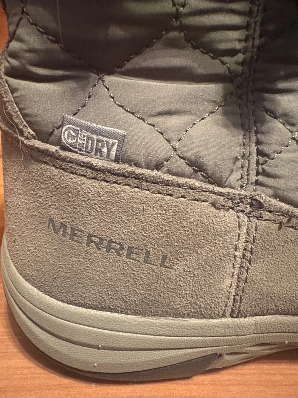 Merrell Women's Taupe Quilted Sherpa Collar Waterproof Ankle Boots